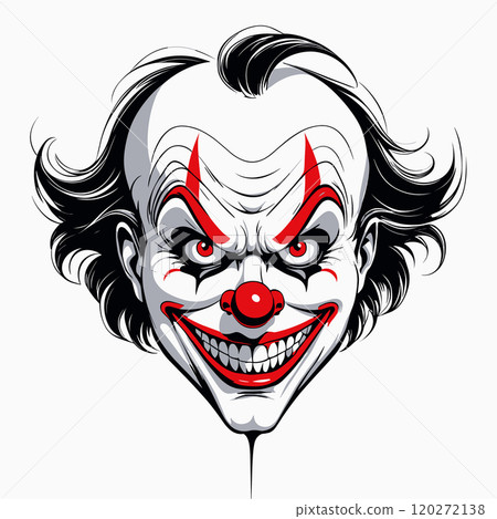 Creepy Evil Clown with Sinister Grin in Horror Art Style 120272138