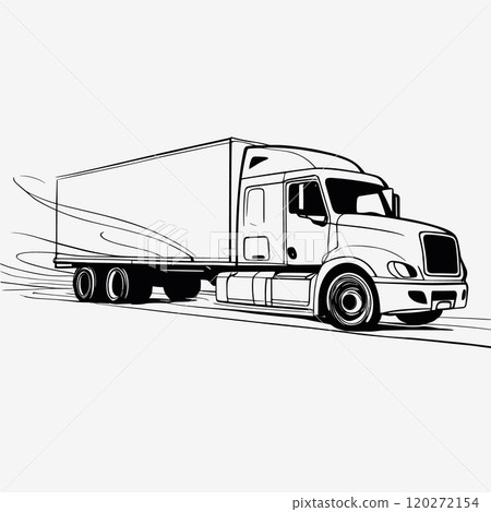 Minimalist Line Art of a Large Semi-Truck in Motion Minimalist Line Art of a Large Semi-Truck in Motion 120272154