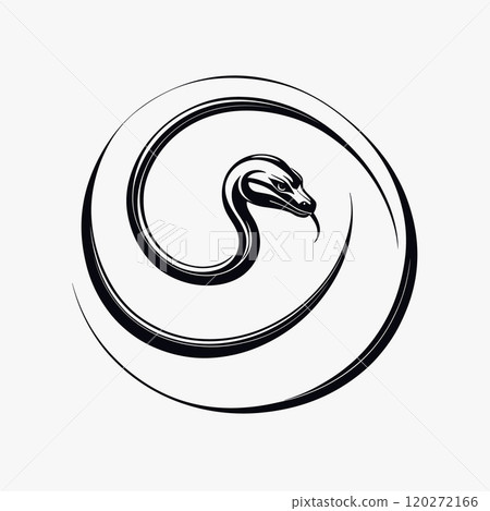 Minimalist Line Art of a Coiled Snake with Fierce Expression Minimalist Line Art of a Coiled Snake with Fierce Expression 120272166