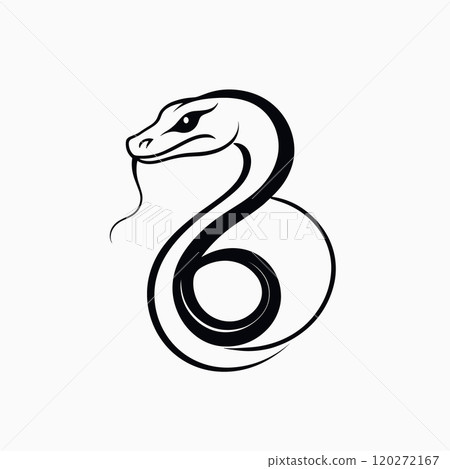 Minimalist Line Art of a Coiled Snake with Fierce Expression Minimalist Line Art of a Coiled Snake with Fierce Expression 120272167