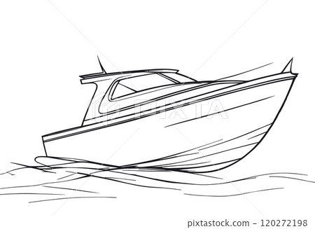 Sleek Motorboat in Motion Black and White Illustration 120272198