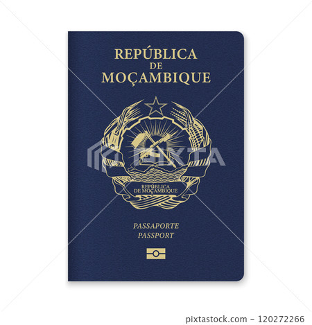 Mozambique Passport Cover with Gold Emblem and Text 120272266
