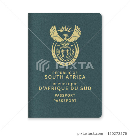 South Africa Passport Cover with Gold Emblem and Text 120272276
