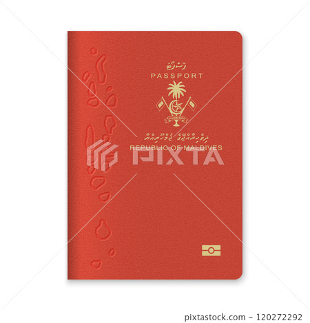 Maldives Passport Cover with Gold Emblem and Text 120272292