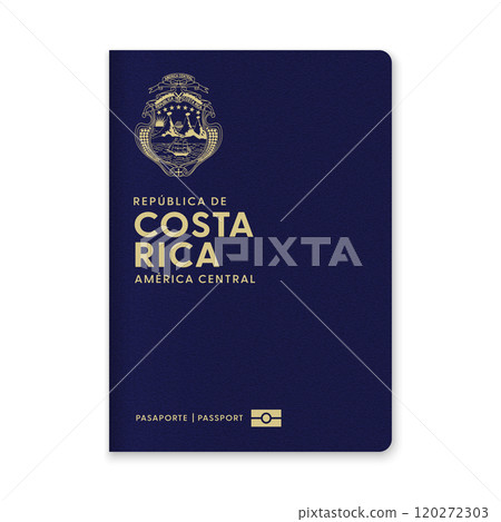 Costa Rica Passport Cover with Gold Emblem and Text 120272303