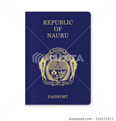 Nauru Passport Cover with Gold Emblem and Text 120272321