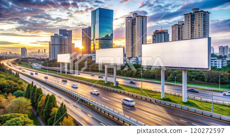 Landscape with horizontal billboards on the highway background 120272597