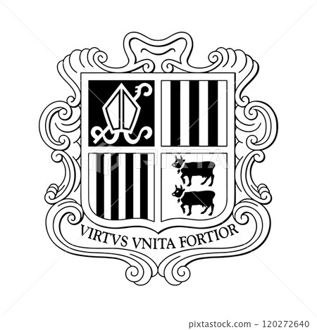 Andorra National Emblem Black and White Coat of Arms Andorra National Emblem Black and White Coat of Arms 120272640