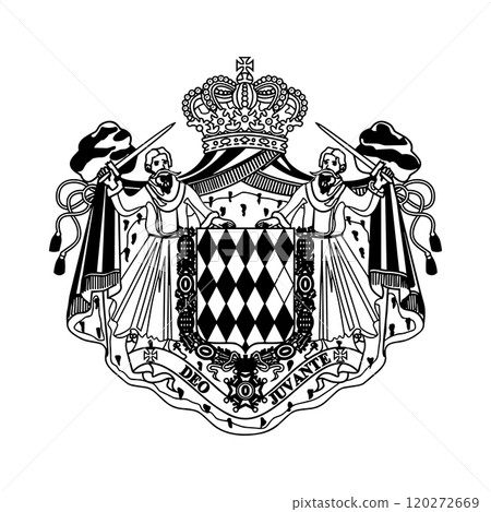 National Emblem of Monaco Black and White Coat of Arms National Emblem of Monaco Black and White Coat of Arms 120272669