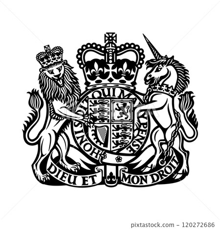 National Emblem of United Kingdom Black and White Coat of Arms 120272686