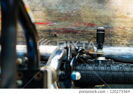 Close up of bmx bike on a ramp in a skatepark 120273364