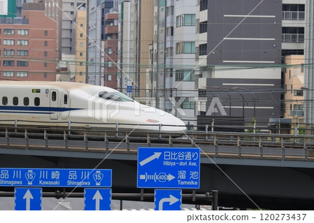 The Shinkansen is going. The front car of the Shinkansen 120273437