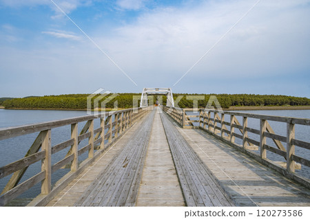 通往十三湖中之島大橋公園的橋樑 通往十三湖中之島大橋公園的橋樑 120273586