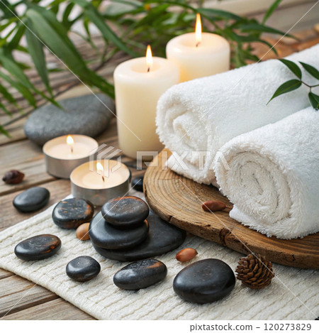 spa composition with spa candles 120273829