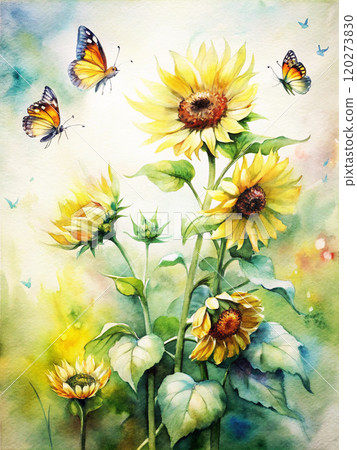 watercolor painting of wild flowers 120273830