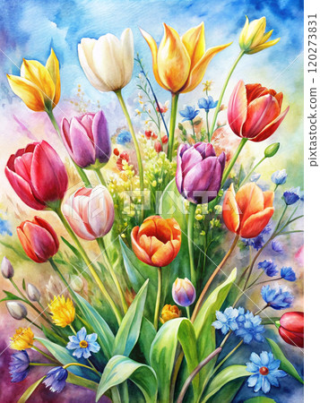 beautiful tulips with blue sky beautiful tulips with blue sky 120273831