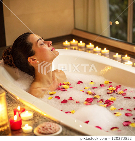 woman relaxing in spa 120273832
