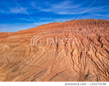 Aerial view of the Flaming Mountains in Turpan, western China. The silk road. 120274286
