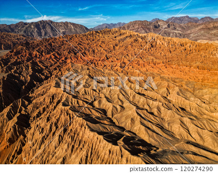 Aerial view of the Flaming Mountains in Turpan, western China. The silk road. 120274290