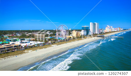 Aerial view over Myrtle Beach South Carolina on a sunny day 120274307