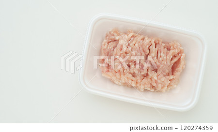 Chicken thighs (minced meat) on a food tray 120274359