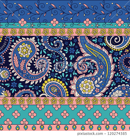 Floral seamless border pattern with paisley motifs 120274385