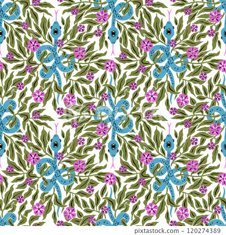 Seamless pattern with mystic floral snakes Seamless pattern with mystic floral snakes 120274389