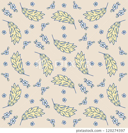 Hand drawn doodle flowers seamless pattern on beige background Hand drawn doodle flowers seamless pattern on beige background 120274397