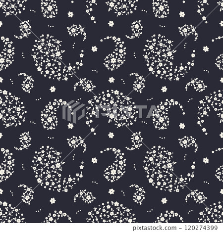 Seamless pattern with Paisley motifs filled with ditsy flowers Seamless pattern with Paisley motifs filled with ditsy flowers 120274399