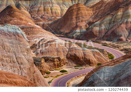 Rainbow hills scenic area of Zhangye National Geopark in Zhangye town, Gansu, China 120274439