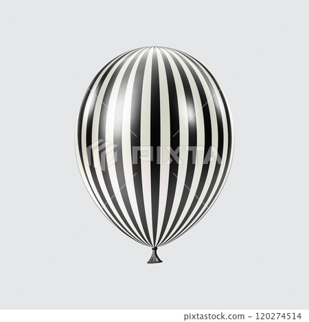 3D Black White balloon. Realistic glossy balloons. Strip pattern. 120274514