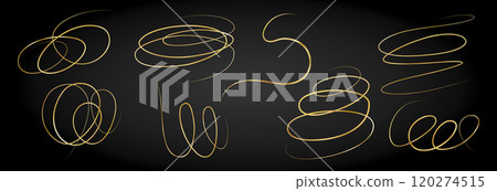 Golden doodle abstract line. Hand drawn curly swishes 120274515