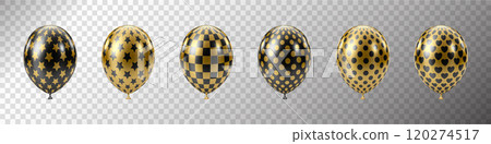 Black Gold balloons set. Luxury realistic balloons. 3D glossy dotted pattern 120274517
