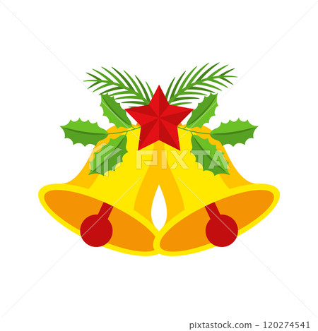Two Christmas bells with red star and floral garland. 120274541