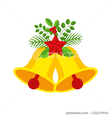Two Christmas bells with red star and floral garland. 120274542