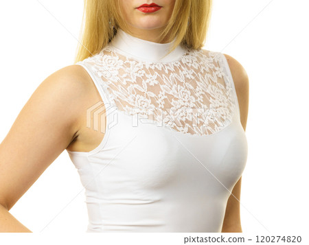 Woman wearing white top 120274820