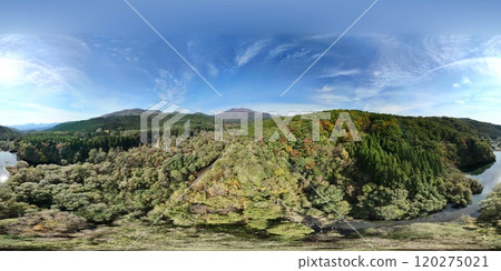 Lake Choro in early autumn VR aerial photography Lake Choro in early autumn VR aerial photography 120275021