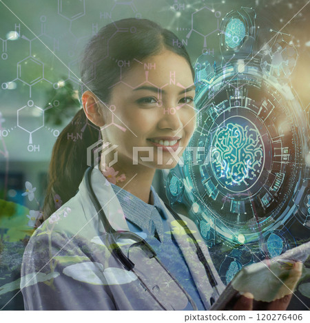 A female doctor in a white coat. Image of network and medical care A female doctor in a white coat. Image of network and medical care 120276406