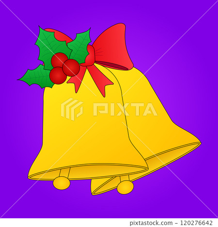 Festive Christmas Bells with Holly and Ribbon Festive Christmas Bells with Holly and Ribbon 120276642