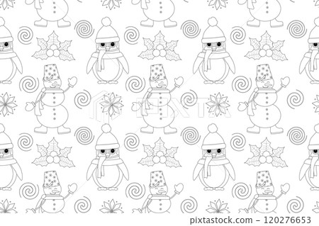 Christmas Snowman and Penguin Coloring Pattern Christmas Snowman and Penguin Coloring Pattern 120276653