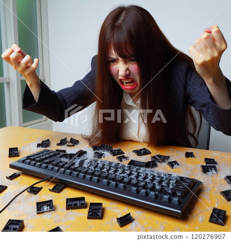 Business woman who breaks her computer due to stress 2 Business woman who breaks her computer due to stress 2 120276907