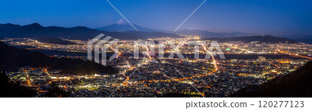 Panoramic night view of Mount Fuji and Shizuoka City illuminated by moonlight from Chosen Rock in Shizuoka City Panoramic night view of Mount Fuji and Shizuoka City illuminated by moonlight from Chosen Rock in Shizuoka City 120277123