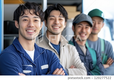 AI 產生的圖像：幾位在配送倉庫工作的日本年輕人的肖像 120277522