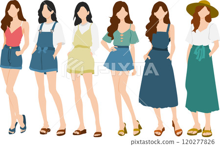 Illustration set of women wearing summer clothes Illustration set of women wearing summer clothes 120277826