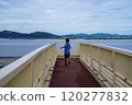Pedestrian bridge overlooking the sea 120277832