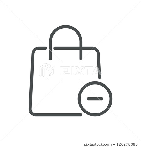 Remove from Shopping Bag Icon with Minus Symbol, Simple Line Design for Cart Reduction, Minimalist Retail and Purchase Vector Illustration Remove from Shopping Bag Icon with Minus Symbol, Simple Line Design for Cart Reduction, Minimalist Retail and Purchase Vector Illustration 120278083