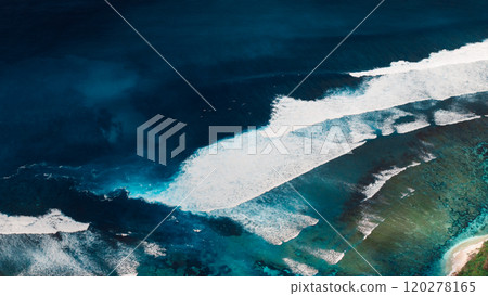 Coastline with stormy ocean waves and current canal and Green bowl beach, drone view 120278165
