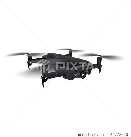 A close-up of a drone in flight during a clear afternoon 120278520