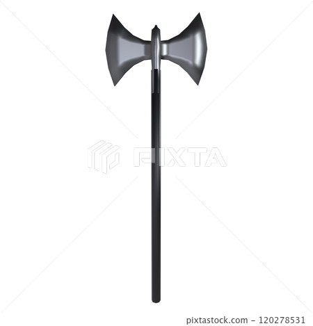 A dual-bladed axe displayed against a plain background 120278531