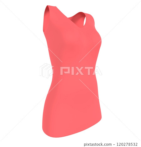 Coral sleeveless dress showcased on mannequin in studio light 120278532